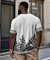 Men's Plus Size Hawaiian Plant Rabbit Print Henry Collar Button Short Sleeve Tee